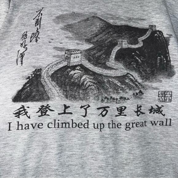 Great Wall Print Y2K Vintage Style Unisex M/L Tagless Short Sleeved Tee Asian - Picture 2 of 5